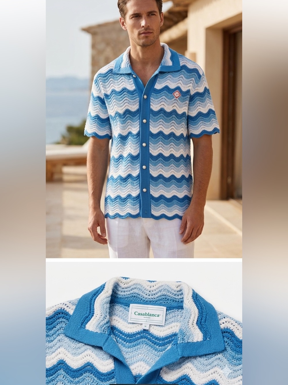 Casablanca Wave Blue and White Knit Cardigan